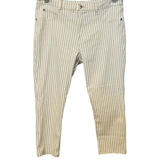 DREAMSTAR STRAIGHT LEG HI-RISE PANTS, WOMENS, 14 (34” WAIST) TAN & WHITE STRIPES - Picture 1 of 10